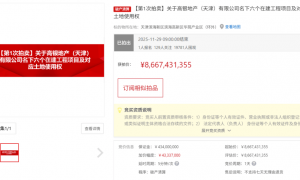 “天津117大厦”以约86.67亿元底价拍出